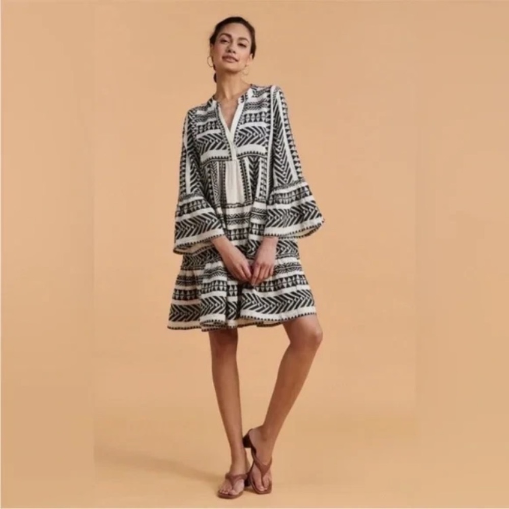 Devotion Twins Ella Black & Off White 100% Cotton Tiered Tunic Dress, Sz XS